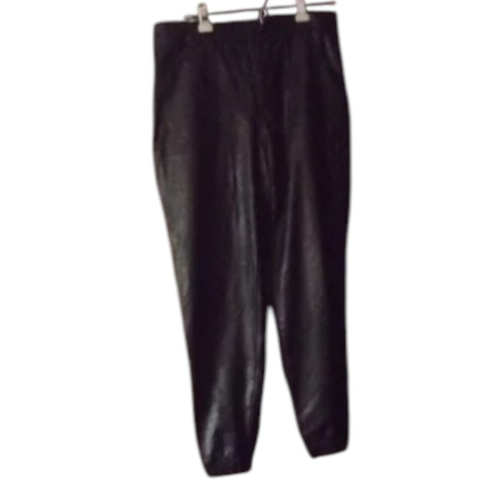 Spanx Joggers Women’s Large Black Faux Leather Elastic Waist Pull On Pants